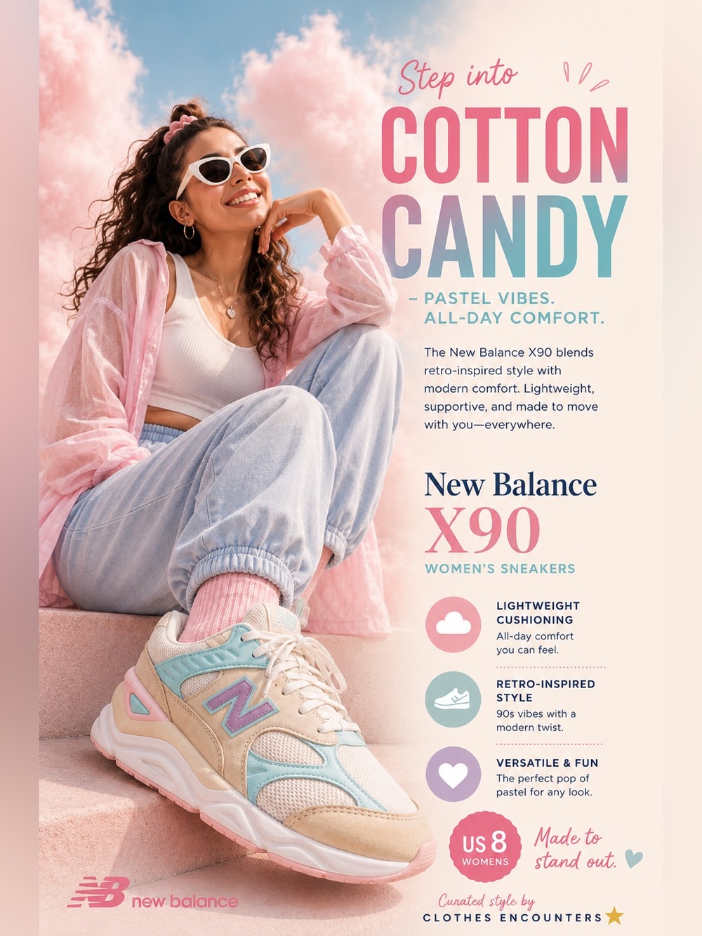 New Balance X90 athletic shoes sneakers cotton candy colors US 8 womens